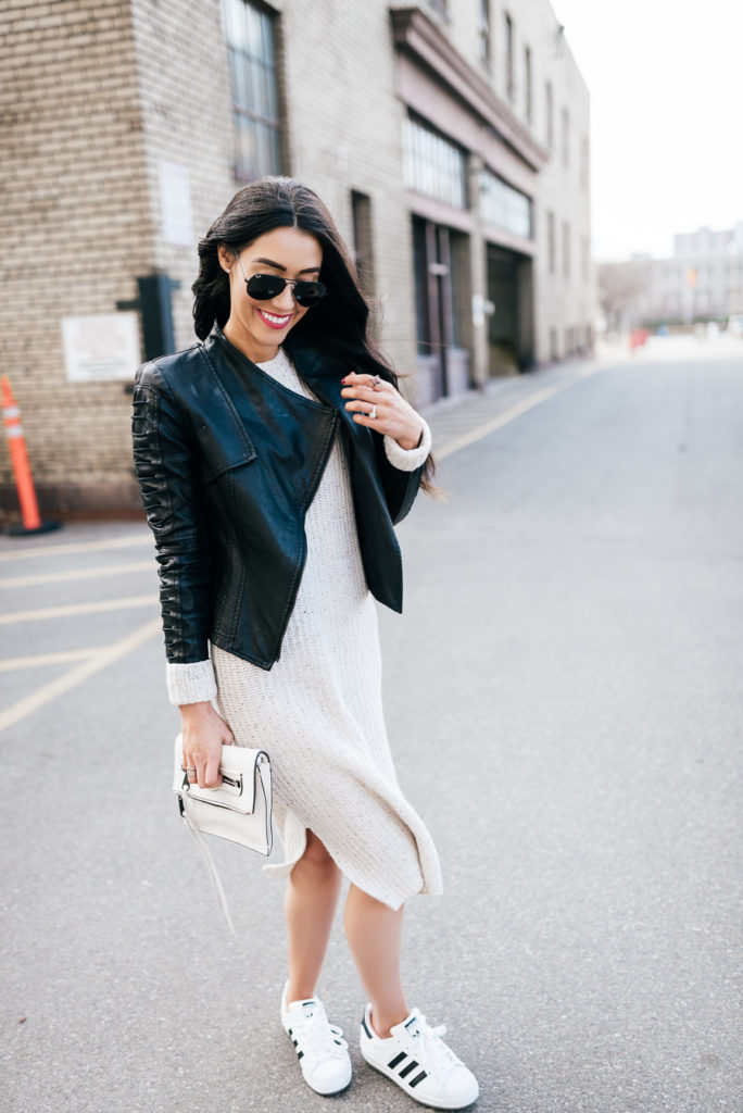 Chunky Knit Sweater Dress Transitioning into Spring