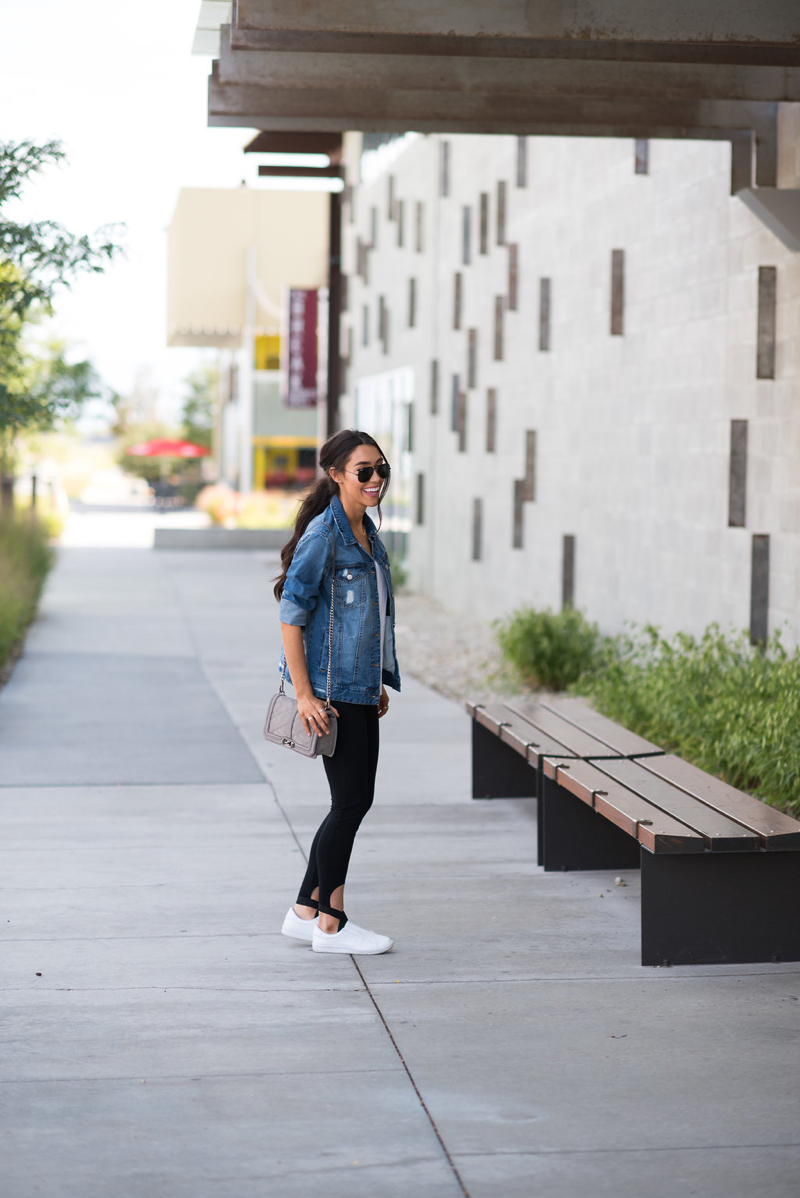 How to Wear a Denim Jacket With Leggings - Brittany Maddux